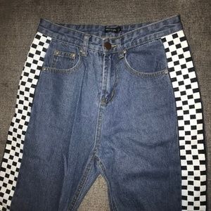 Checkered Side Mom Jeans